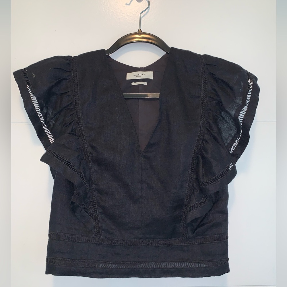 Isabel Marant Etoile April Linen Ruffle Crop Top Blouse 36/ US 4 - Picture 6 of 9